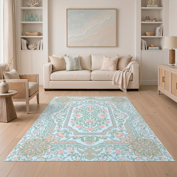 Pastel Color Rug ODIKA 5'x7' Ultra-Soft Area Rug, Pastel Floral Medallion Vintage ...