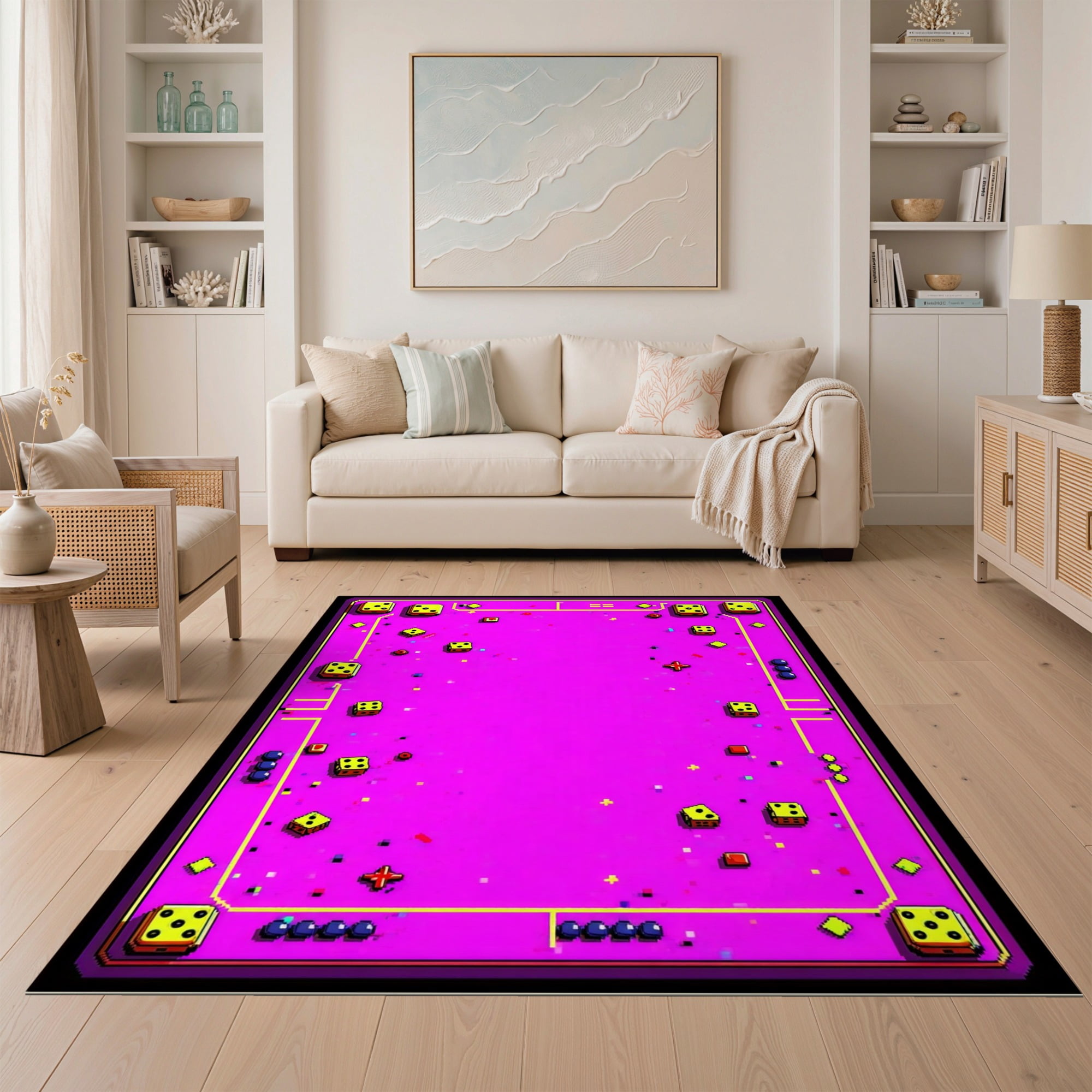 ODIKA 5'x7' Ultra-Soft Area Rug, Pink Gamer Arcade Dice Video Gamepad ...