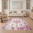 thumbnail image 1 of ODIKA 5'x7' Ultra-Soft Area Rug, Pink Vintage Distressed Botanical Scroll Border Boho Ditsy Field None Washable, Bare feet friendly, Silk-Touch for Bedroom Home office, 1 of 7