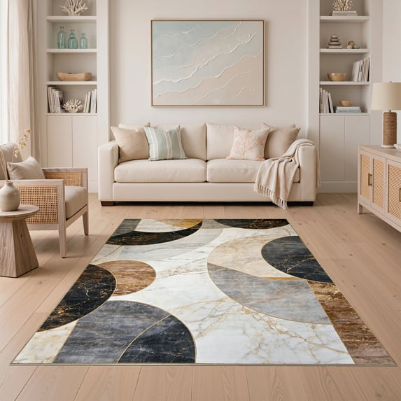 Round Table Rectangular Rug ODIKA 5'x7' Ultra-Soft Area Rug, Round Dining Abstract Circle Swirl ...