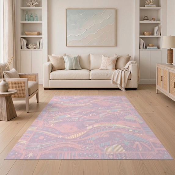 ODIKA 5'x7' Ultra-Soft Area Rug, Scattered Flowing Interlocking Blocks Transitional Geometric None Washable, Bare feet friendly, Silk-Touch for Bedroom Home office