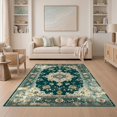 thumbnail image 1 of ODIKA 5'x7' Ultra-Soft Area Rug, Teal Vintage Boho Scroll Border Throw Distressed Ornate Turquoise None Washable, Bare feet friendly, Silk-Touch for Bedroom Home office, 1 of 7