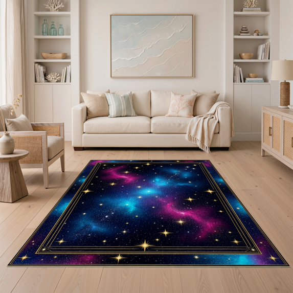 ODIKA 5'x7' Ultra-Soft Area Rug, Themed Deep Nebula Burst Scattered Constellation Starry None Washable, Bare feet friendly, Silk-Touch for Bedroom Home office