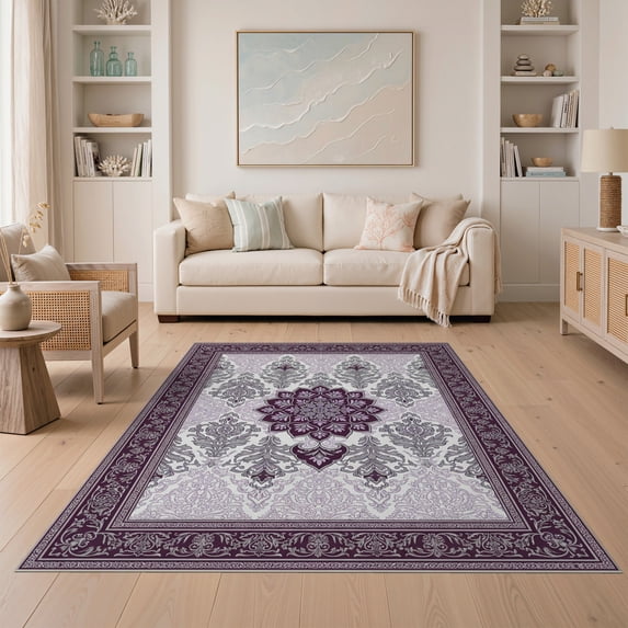 ODIKA 5'x7' Ultra-Soft Area Rug, Traditional Patterned Framework Showcasing Elegant Wisteria Themes None Washable, Bare feet friendly, Silk-Touch for Bedroom Home office