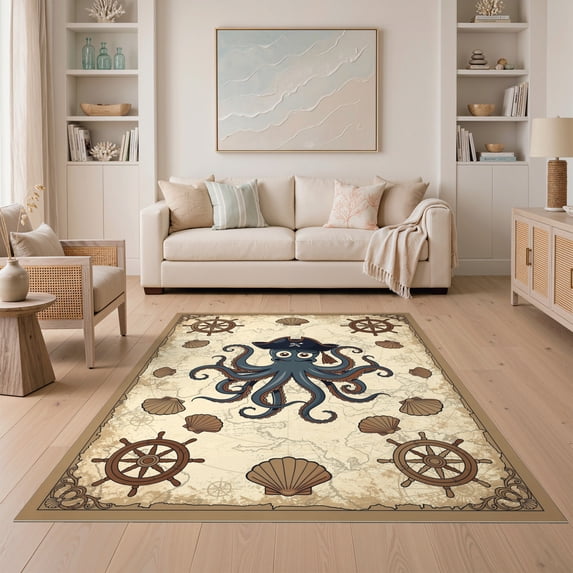 Washable Abstract Shape Rug ODIKA 5'x7' Ultra-Soft Area Rug, Vintage Pirate Octopus Abstract ...