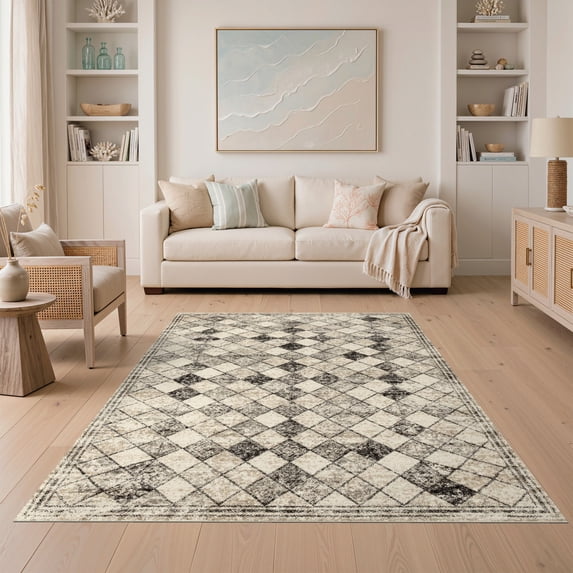 Border Style Rugs ODIKA 5'x7' Ultra-Soft Area Rug, Weathered Border Interlocking Grid ...