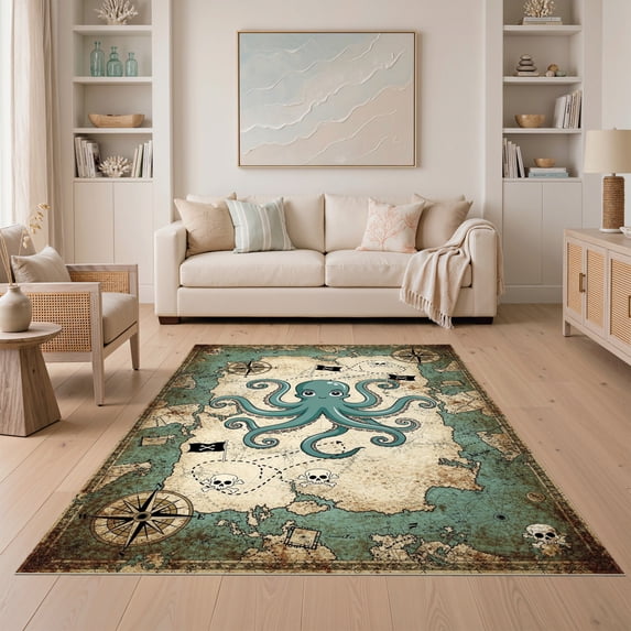 Whimsy Fish Rugs ODIKA 5'x7' Ultra-Soft Area Rug, Whimsical Sea Monster Pirate Chart ...