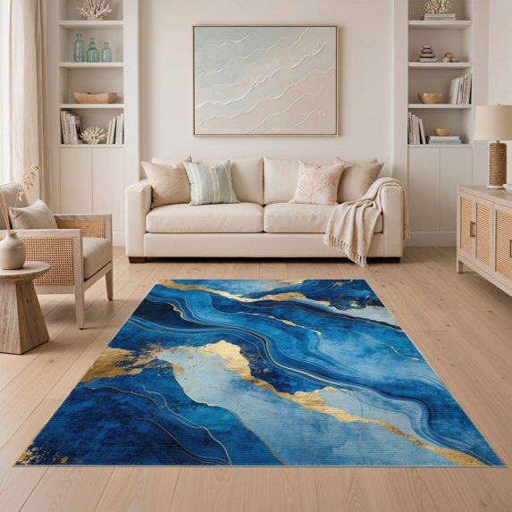 ODIKA 5'x7' Vibrant Abstract Flowing Shapes Washable Area Rug for Small Living Room, Bedroom, Easy Care, Non-Shedding, Pet Friendly