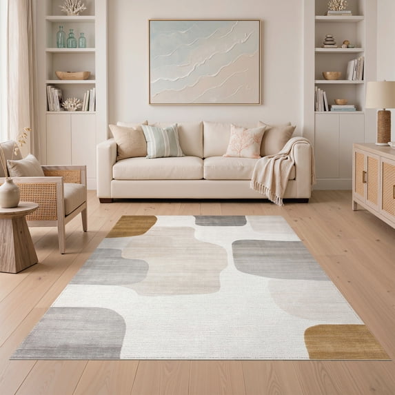 ODIKA 5'x7' Washable Area Rug Abstract Brushstroke Throw Interlocking Shapes Lightweight Entryway for Dining Room, Under Table, Home Office, Non-Slip Chair-Friendly