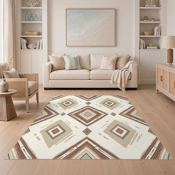 ODIKA 5'x7' Washable Area Rug Abstract Minimalist Scattered Shapes Covering Dining Neutral for Guest Room, Lounge, Apartment, Non-Slip Low Profile, Stain Resistant