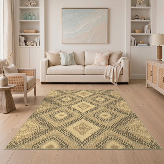 ODIKA 5'x7' Washable Area Rug Abstract Painterly Strokes Interlocking Geometric Freeform Lightweight for Dining Room, Under Table, Home Office, Non-Slip Chair-Friendly