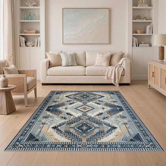 ODIKA 5'x7' Washable Area Rug Accessories Farmhouse Interlocking Vanity Decorations Organization for Guest Room, Lounge, Apartment, Non-Slip Low Profile, Stain Resistant