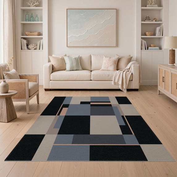ODIKA 5'x7' Washable Area Rug Alfombras Balanced Grid Sleek Muted Tone Bedrooms Para Habitacion for Small Living Room, Bedroom, Easy Care, Non-Shedding, Pet Friendly