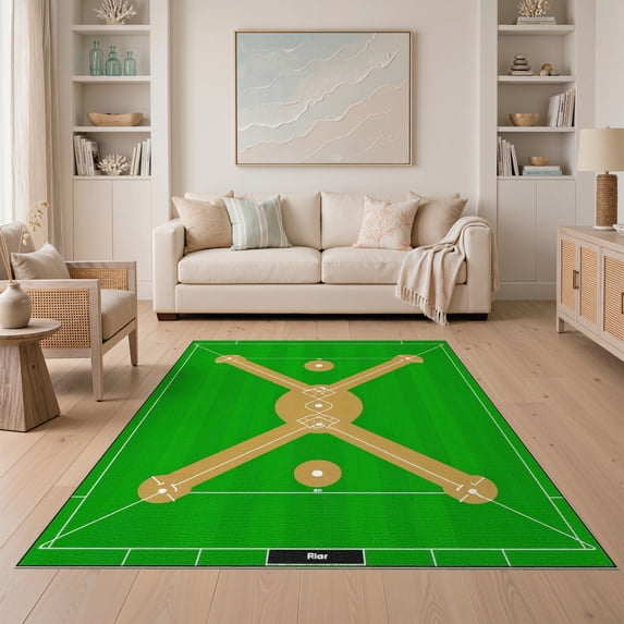 ODIKA 5'x7' Washable Area Rug Baseball Field Playbook With Athletic Arrows And Stadium Marks for Dining Room, Under Table, Home Office, Non-Slip Chair-Friendly
