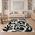 thumbnail image 1 of ODIKA 5'x7' Washable Area Rug Black White Abstract Swirls and Stars Design Contrast with Artistic Star Wave for Guest Room, Lounge, Apartment, Non-Slip Low Profile, Stain Resistant, 1 of 7