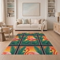 thumbnail image 1 of ODIKA 5'x7' Washable Area Rug Boho Foliage Frame Pcs Striped Border Motif Botanical Welcome Door Refined for Guest Room, Lounge, Apartment, Non-Slip Low Profile, Stain Resistant, 1 of 7