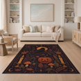 thumbnail image 1 of ODIKA 5'x7' Washable Area Rug Dark Orange Black Crow and Pumpkin Design Mystical Night Scene with Stars Candles for Dining Room, Under Table, Home Office, Non-Slip Chair-Friendly, 1 of 7