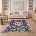 thumbnail image 1 of ODIKA 5'x7' Washable Area Rug Distressed Border Floral Toss Farmhouse Sprig Scatter Design for Dining Room, Under Table, Home Office, Non-Slip Chair-Friendly, 1 of 7