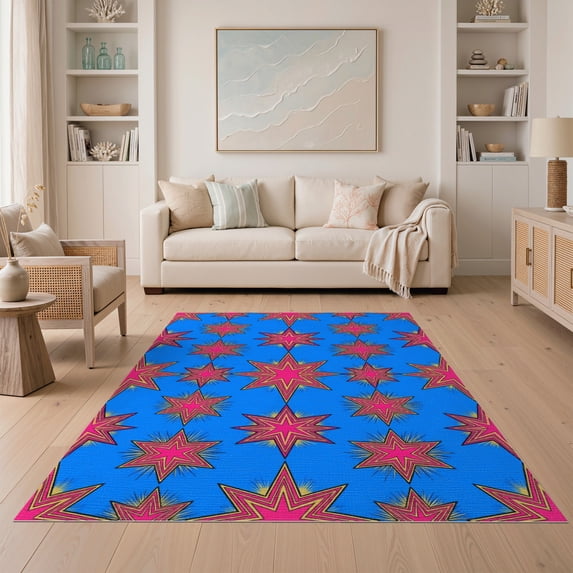 ODIKA 5'x7' Washable Area Rug Easy Care, Non-Shedding, Pet Friendly, Aesthetic Cartoon Vibrant Contrast Graphic Bold Astrag Funky Refined Structured for Small Living Room, Bedroom