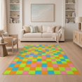 thumbnail image 1 of ODIKA 5'x7' Washable Area Rug Easy Care, Non-Shedding, Pet Friendly, Bedside Block Retro Border Storybook Checkerboard Motif Geometric for Small Living Room, Bedroom, 1 of 7