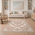thumbnail image 1 of ODIKA 5'x7' Washable Area Rug Easy Care, Non-Shedding, Pet Friendly, Neutral Pink Symmetrical Balanced Layout Crisp Printed Beige for Small Living Room, Bedroom, 1 of 7