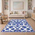 thumbnail image 1 of ODIKA 5'x7' Washable Area Rug Easy Care, Non-Shedding, Pet Friendly, Porcelain With Scrolling Botanical Border Chinoiserie Floral Refined Structured for Small Living Room, Bedroom, 1 of 7