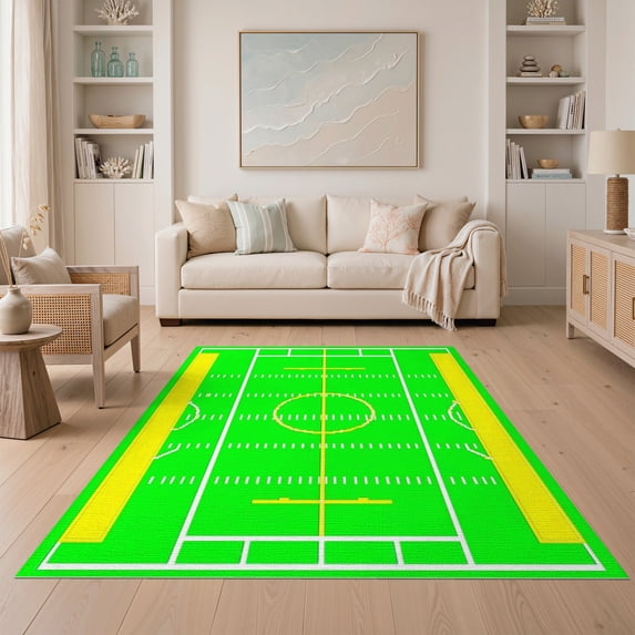 ODIKA 5'x7' Washable Area Rug Field Football Theme Bold Goal Posts Hash Stripes Stadium for Small Living Room, Bedroom, Easy Care, Non-Shedding, Pet Friendly