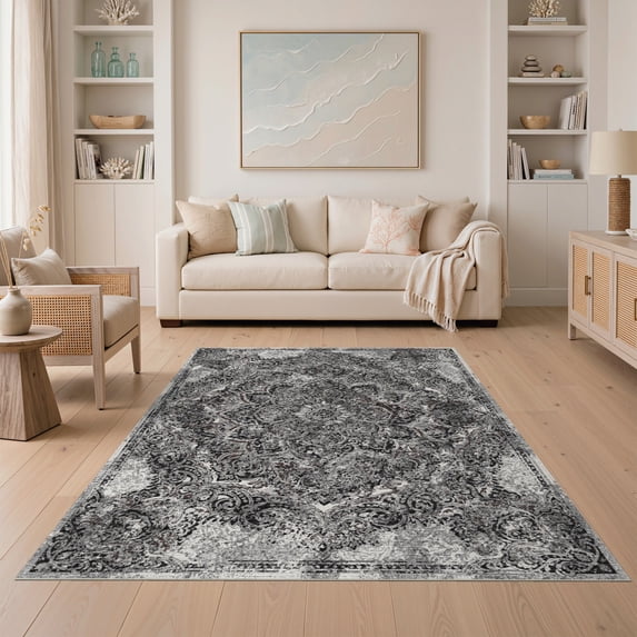 ODIKA 5'x7' Washable Area Rug Graffiti Ornamental Featuring Symmetrical Interlocking Animals for Small Living Room, Bedroom, Easy Care, Non-Shedding, Pet Friendly