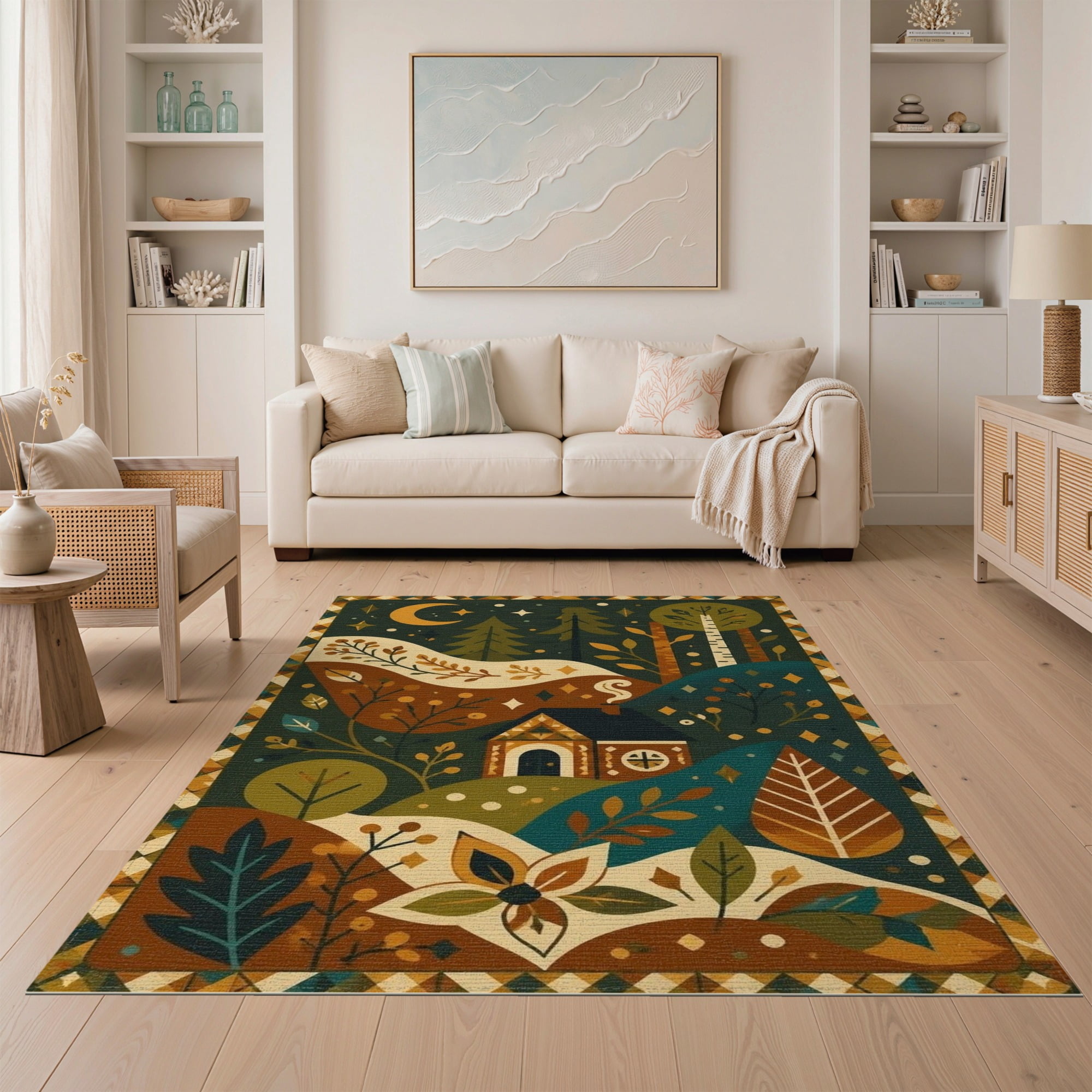 Magical Forest Rug ODIKA 5'x7' Washable Area Rug Green Earthy Landscape with Autumn ...