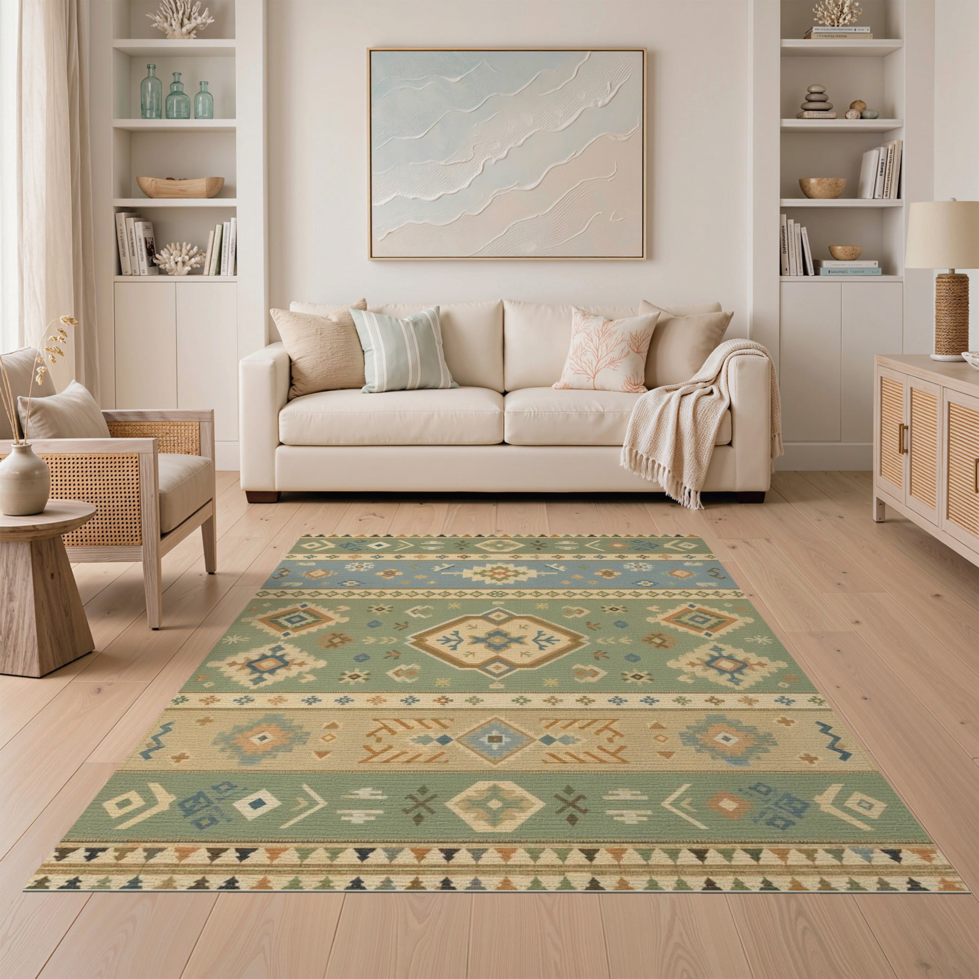 Signage Rug ODIKA 5'x7' Washable Area Rug Green Sage Geometric Design Intricate ...