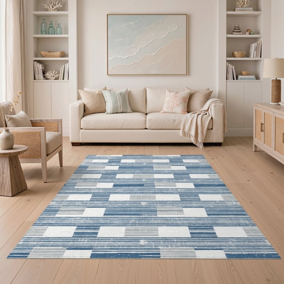 ODIKA 5'x7' Washable Area Rug Grey Interlocking Decorative Rectangle Mediterranean Inspired for Guest Room, Lounge, Apartment, Non-Slip Low Profile, Stain Resistant