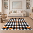 thumbnail image 1 of ODIKA 5'x7' Washable Area Rug Halloween Plaid Striped Pumpkin Bat Motif Farmhouse Fallc Door for Dining Room, Under Table, Home Office, Non-Slip Chair-Friendly, 1 of 7