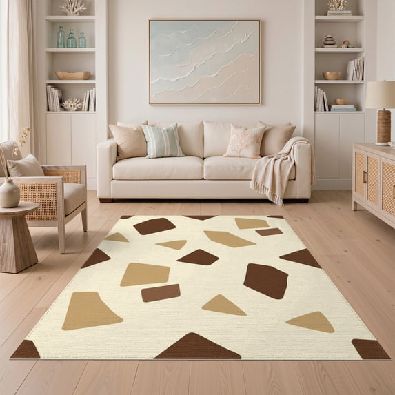 ODIKA 5'x7' Washable Area Rug Inspired Spotted Patchwork Bold Block Motif Border Cow Abstract Refined for Small Living Room, Bedroom, Easy Care, Non-Shedding, Pet Friendly