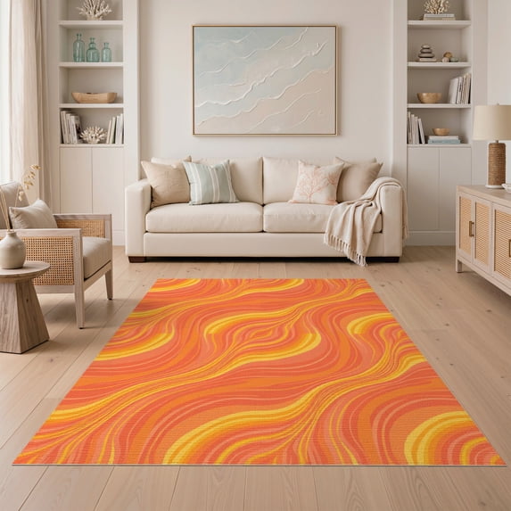ODIKA 5'x7' Washable Area Rug Mid Abstract Century Curved Motifs Vibrant Palette Block Retro for Small Living Room, Bedroom, Easy Care, Non-Shedding, Pet Friendly