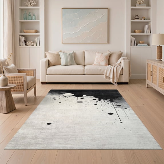 ODIKA 5'x7' Washable Area Rug Non-Slip, Chair-Friendly Abstract Blot Bold Asymmetrical Lines Brushstroke Minimalist for Dining Room, Under Table, Home Office