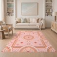thumbnail image 1 of ODIKA 5'x7' Washable Area Rug Non-Slip, Chair-Friendly Boho Scallop Arch Motifs Tossed Dot Scattered Dotted Pink Cute Refined for Dining Room, Under Table, Home Office, 1 of 7