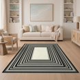 thumbnail image 1 of ODIKA 5'x7' Washable Area Rug Non-Slip, Chair-Friendly Ivory Contemporary Contrast Parallel Bands Evenly Spaced Tan for Dining Room, Under Table, Home Office, 1 of 7