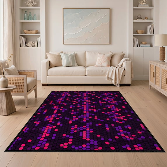 ODIKA 5'x7' Washable Area Rug Non-Slip, Chair-Friendly Optical Abstract Geometric Interlocking Hexagon Gamer Illusion for Dining Room, Under Table, Home Office