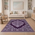 thumbnail image 1 of ODIKA 5'x7' Washable Area Rug Non-Slip, Chair-Friendly Plum Tonal Faded Palette Repeating Ornamental Fuzzy Purple for Dining Room, Under Table, Home Office, 1 of 7