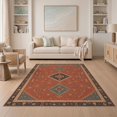 thumbnail image 1 of ODIKA 5'x7' Washable Area Rug Non-Slip, Chair-Friendly Teal Rust and Geometric Elegance Intricate with Classic Borders for Dining Room, Under Table, Home Office, 1 of 7