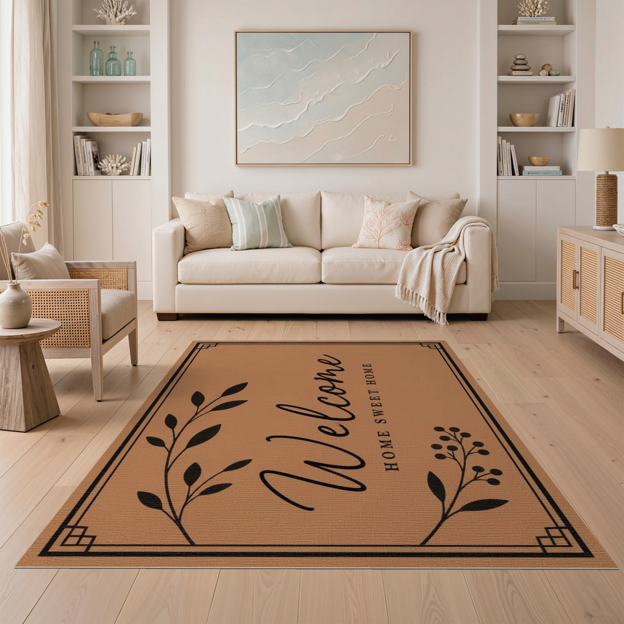 ODIKA 5'x7' Washable Area Rug Non-Slip, Chair-Friendly Warm Brown ...