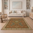 thumbnail image 1 of ODIKA 5'x7' Washable Area Rug Non-Slip, Low Pile, Stain Resistant Brown Symmetrical Geometric Elegance Intricate Border with Central Floral Motif for Guest Room, Lounge, Apartment, 1 of 7