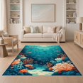 thumbnail image 1 of ODIKA 5'x7' Washable Area Rug Non-Slip, Low Pile, Stain Resistant Coral Ocean Design with Octopus Sea Life Motif Fish and Turtle Scene for Guest Room, Lounge, Apartment, 1 of 7