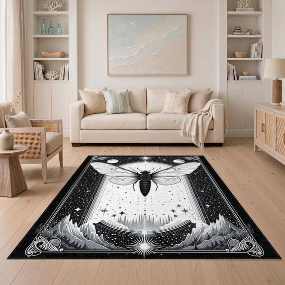 ODIKA 5'x7' Washable Area Rug Non-Slip, Low Pile, Stain Resistant Death Moth Gothic Witchy Border Academia Mystical Galaxy Phase for Guest Room, Lounge, Apartment