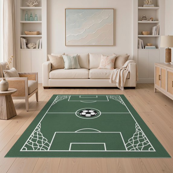 ODIKA 5'x7' Washable Area Rug Non-Slip, Low Pile, Stain Resistant Doormat Field Door Sporting Event Celebration Soccer Themed Entry for Guest Room, Lounge, Apartment