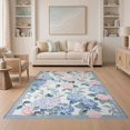 thumbnail image 1 of ODIKA 5'x7' Washable Area Rug Non-Slip, Low Pile, Stain Resistant Hydrangea Floral Bouquet With Eucalyptus Leaf And Plaid Border Accents for Guest Room, Lounge, Apartment, 1 of 7