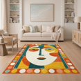 thumbnail image 1 of ODIKA 5'x7' Washable Area Rug Non-Slip, Low Pile, Stain Resistant Teal Retro Funky Abstract Face Mid-Century Line Art with Bold Border for Guest Room, Lounge, Apartment, 1 of 7