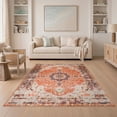 thumbnail image 1 of ODIKA 5'x7' Washable Area Rug Orange Fall Vintage Boho Farmhouse Terracotta Medallion with Distressed Floral for Dining Room, Under Table, Home Office, Non-Slip Chair-Friendly, 1 of 7
