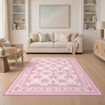 thumbnail image 1 of ODIKA 5'x7' Washable Area Rug Pink Coquette Lattice Ribbon Tiny Round Shaped Bows Dainty for Guest Room, Lounge, Apartment, Non-Slip Low Profile, Stain Resistant, 1 of 7