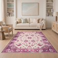 thumbnail image 1 of ODIKA 5'x7' Washable Area Rug Pink Purple Vintage Damask Ornamental Blossoms Scrolling for Guest Room, Lounge, Apartment, Non-Slip Low Profile, Stain Resistant, 1 of 7